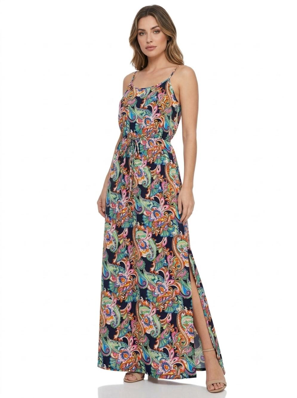 Tommy Bahama Maxi Dress Women's M Multicolor Paisley Print Rayon Spaghetti Strap